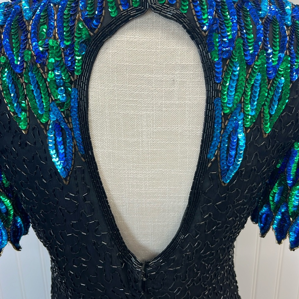 Vintage Stenay 100%‎ Silk Beaded And Sequined Cocktail Dress Keyhole Back Sz 8 - Picture 3 of 10